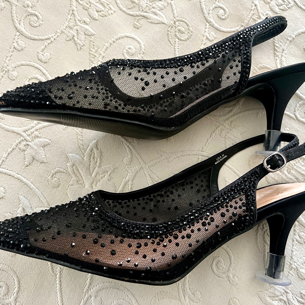 Elegant Black Mesh Slingback Heels